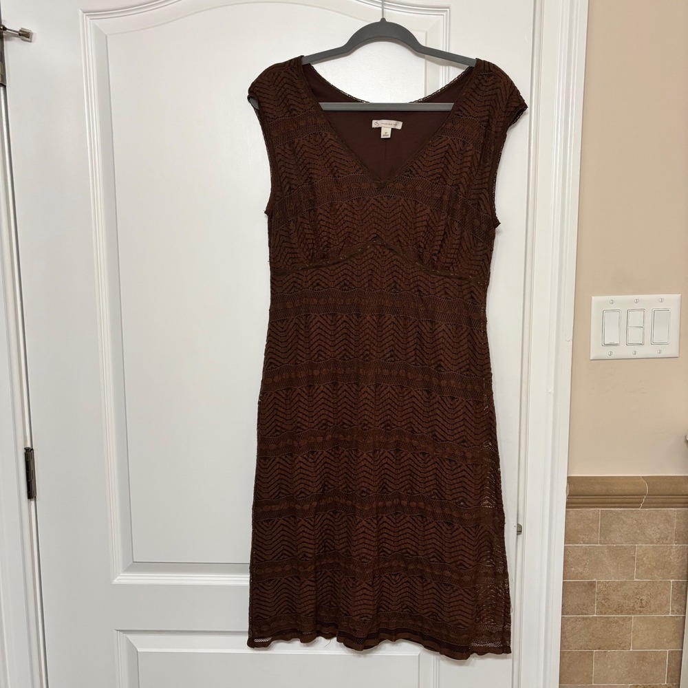 Cato Chocolate Brown Lace Y2K Cap Sleeve‎ V-Neck Sheath Dress Womens Size 12